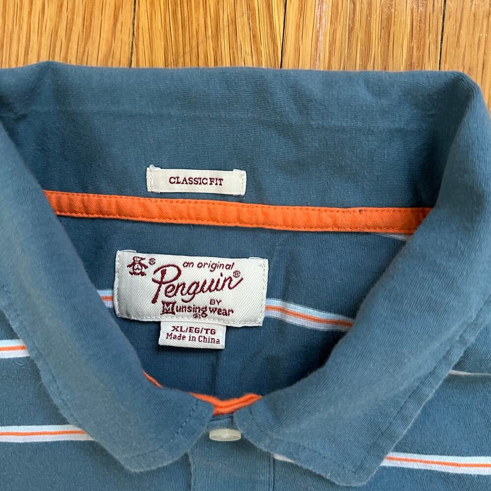 Original Penguin Munsingwear Polo Shirt Mens XL Blue Multi Stripe Heritage Retro